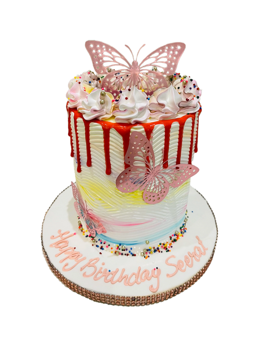 Multicoloured Butterfly Cream Cake