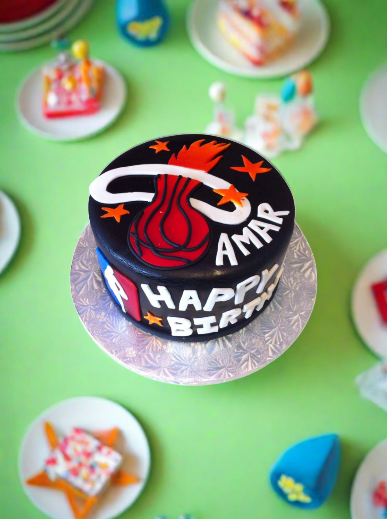 Nba Basketball Miami Heat Fondant Cake