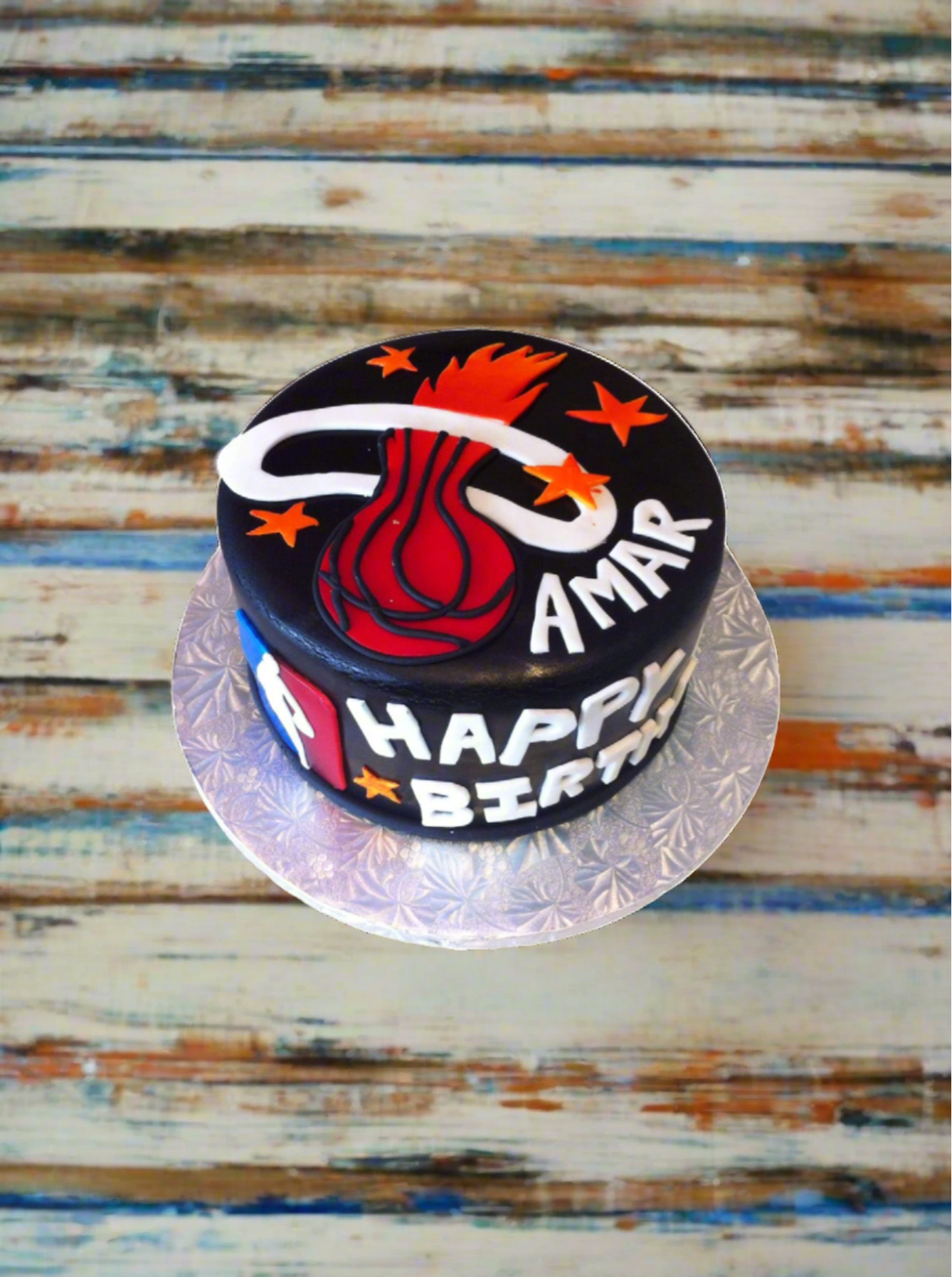 Nba Basketball Miami Heat Fondant Cake