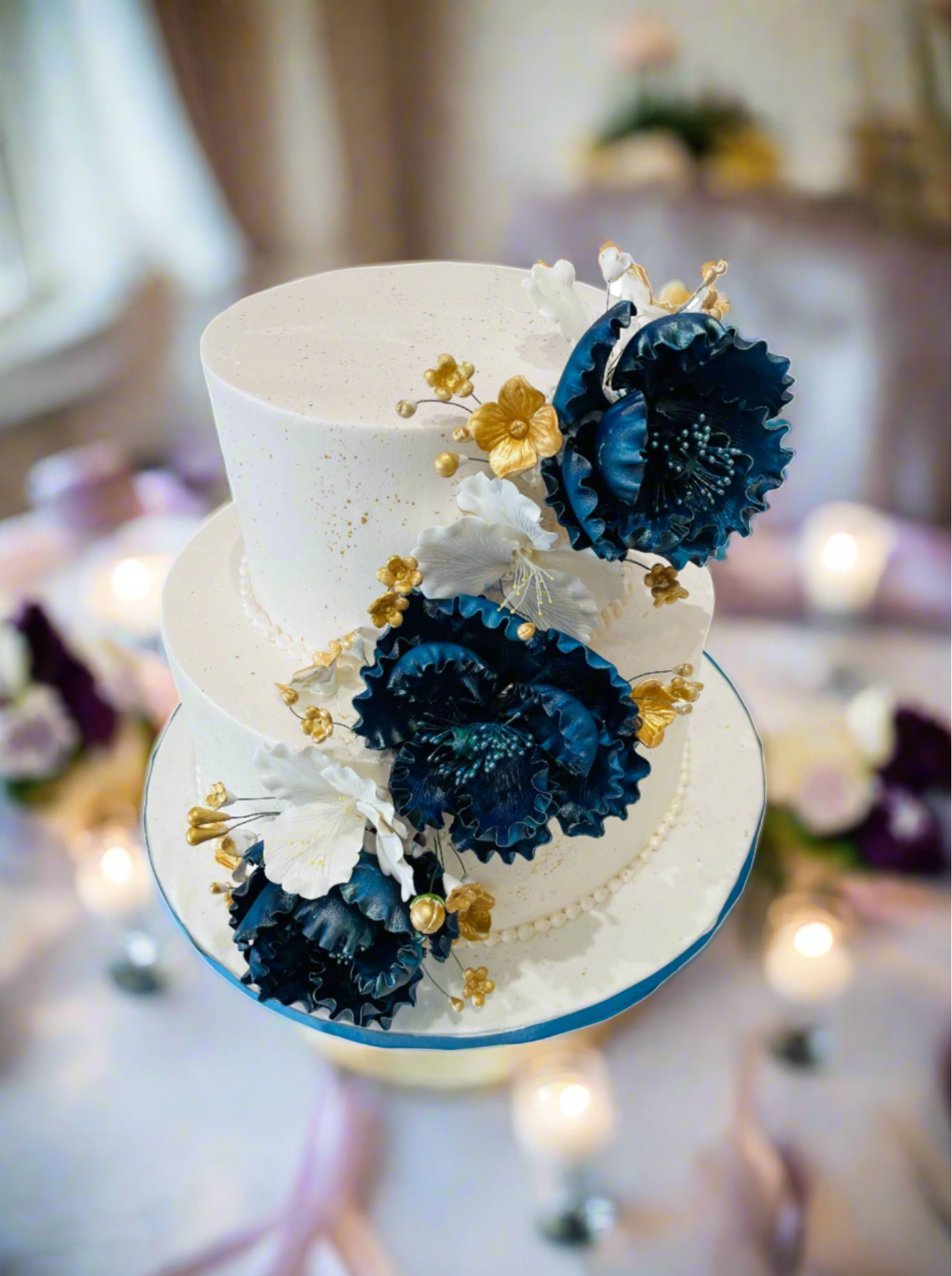 Navy Blue & White Wedding Cake