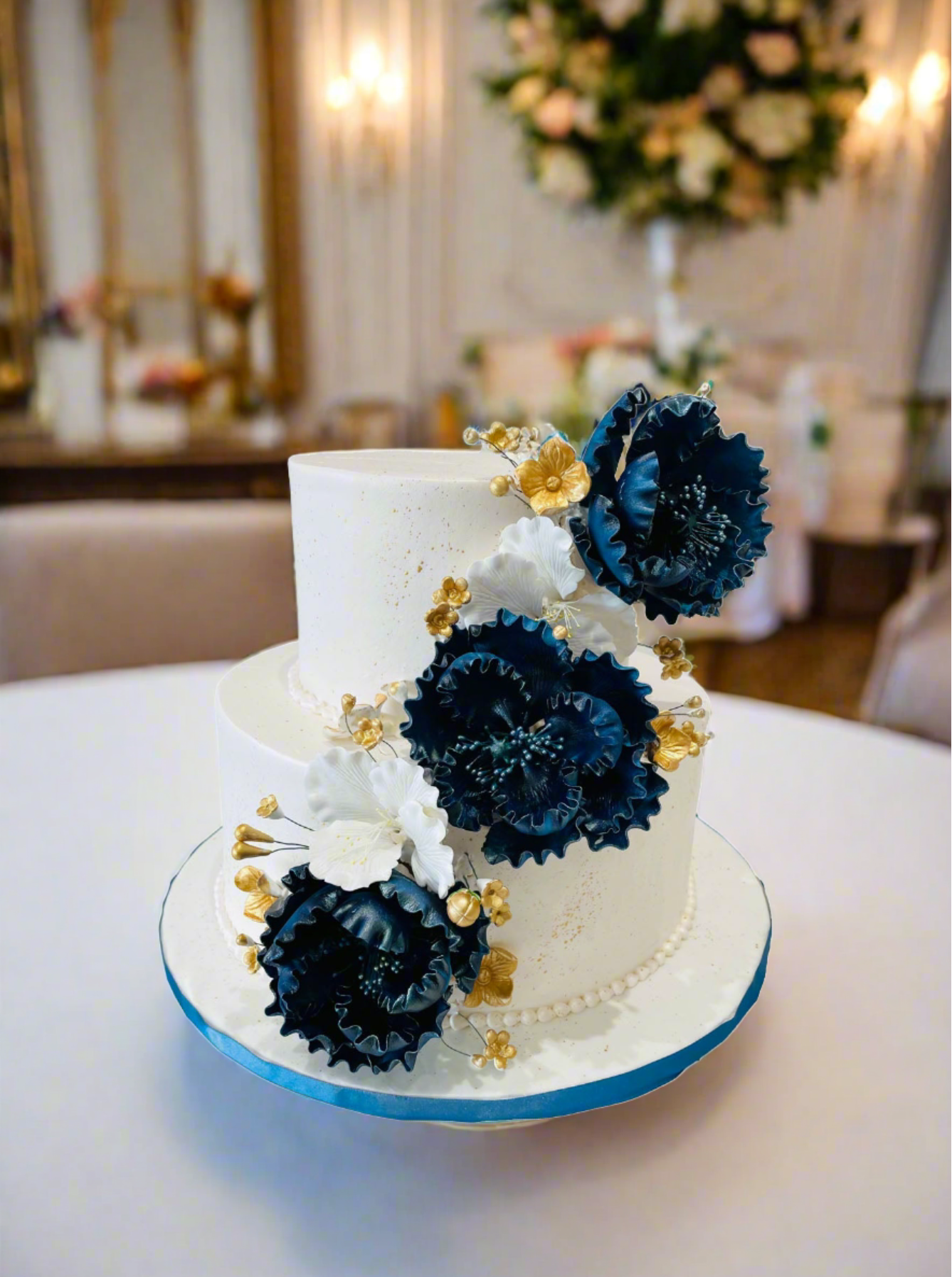 Navy Blue & White Wedding Cake