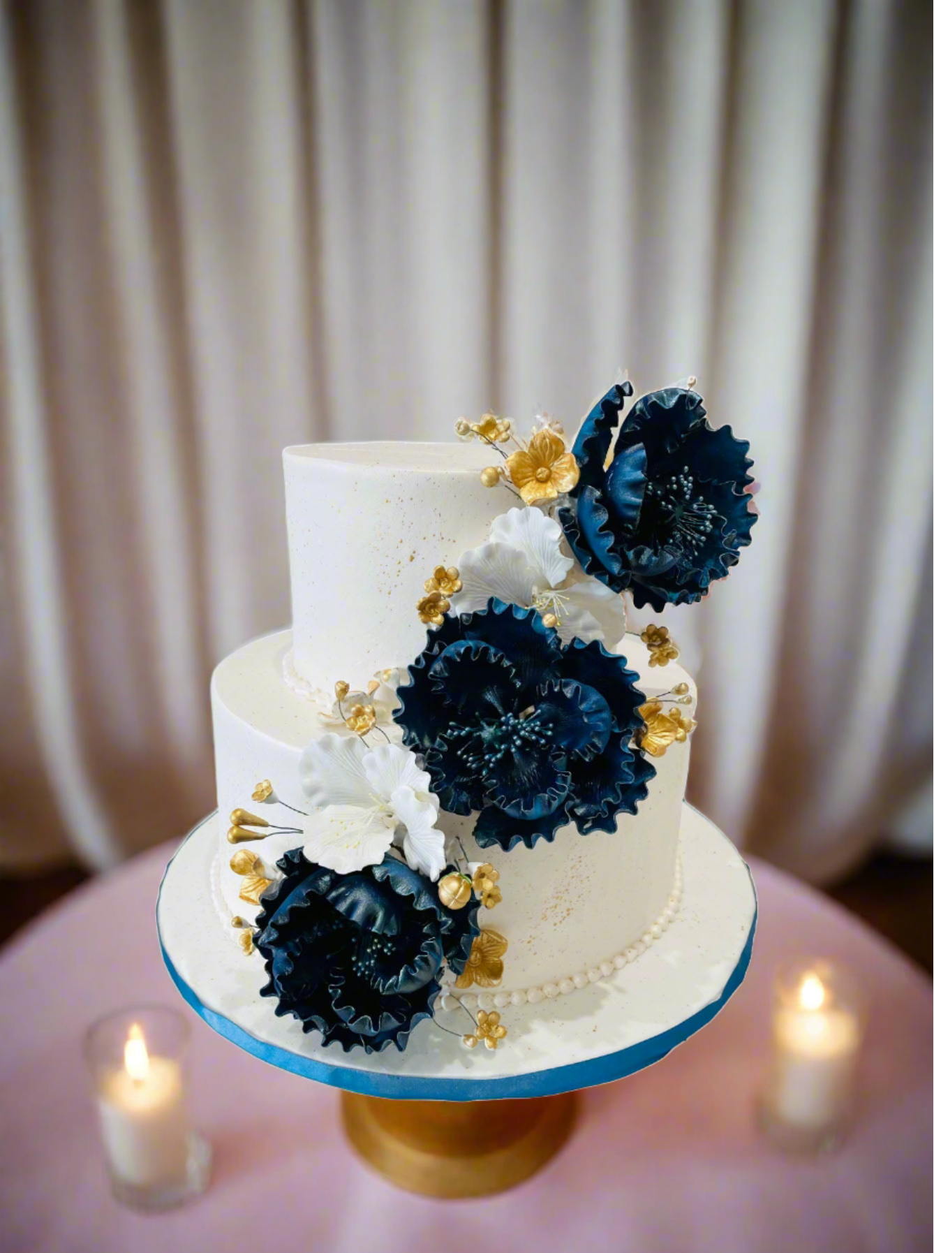 Navy Blue & White Wedding Cake