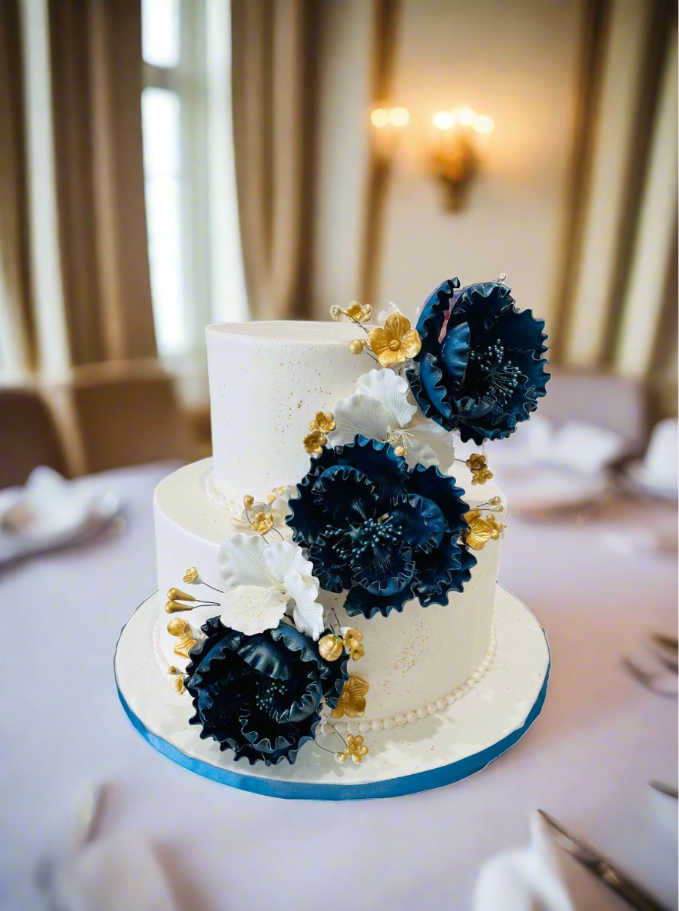 Navy Blue & White Wedding Cake