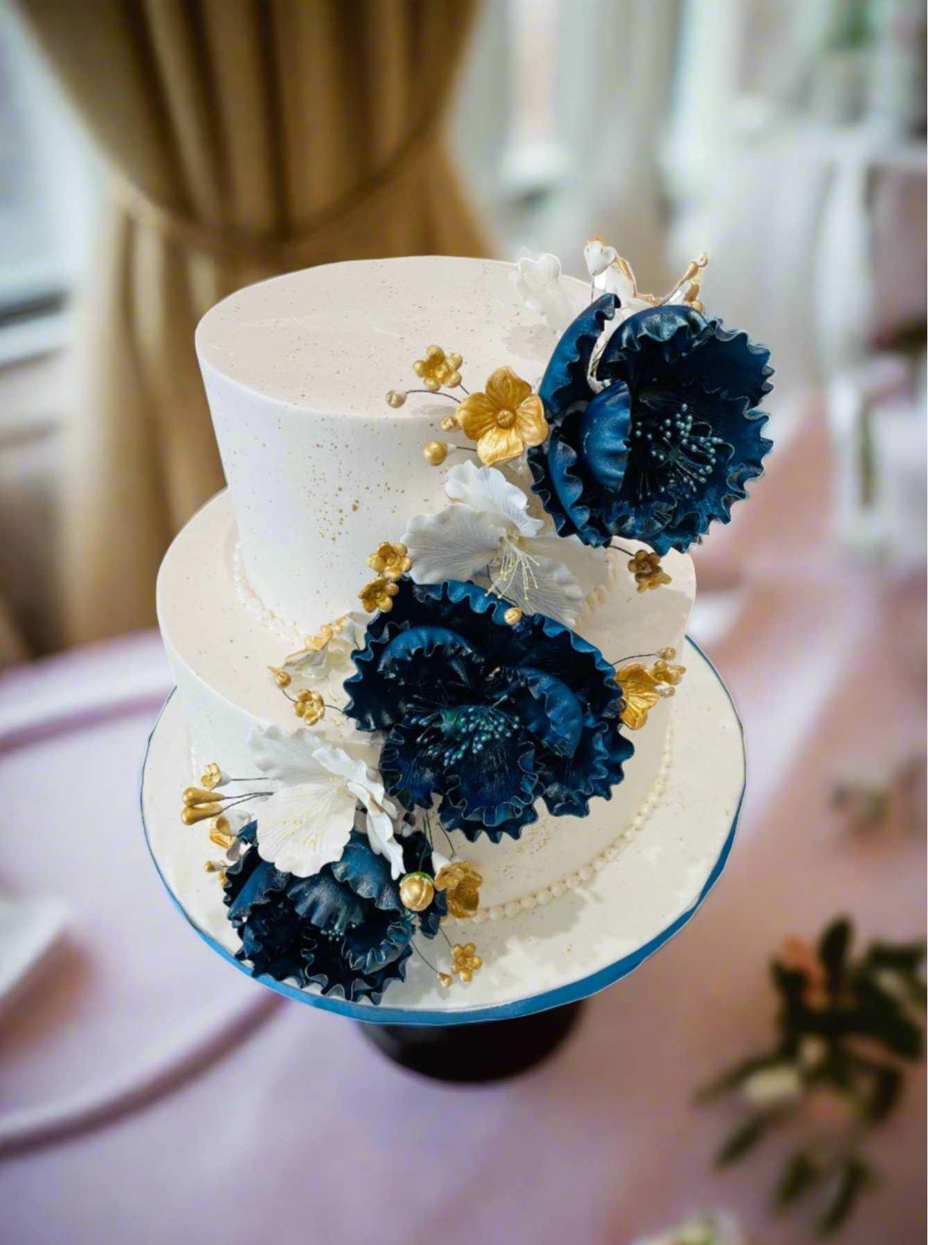 Navy Blue & White Wedding Cake