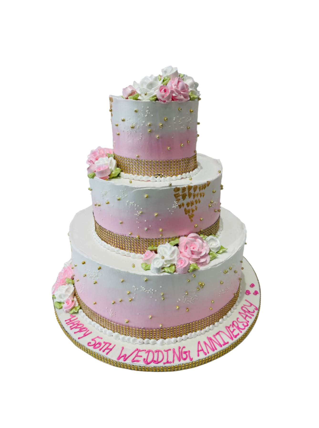 Pink Theme Cream Wedding Cake