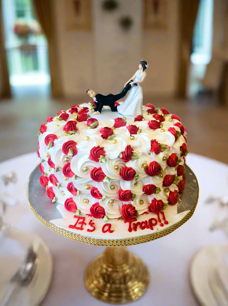 Red And White Rosette Cake