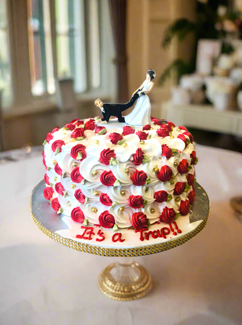 Red And White Rosette Cake