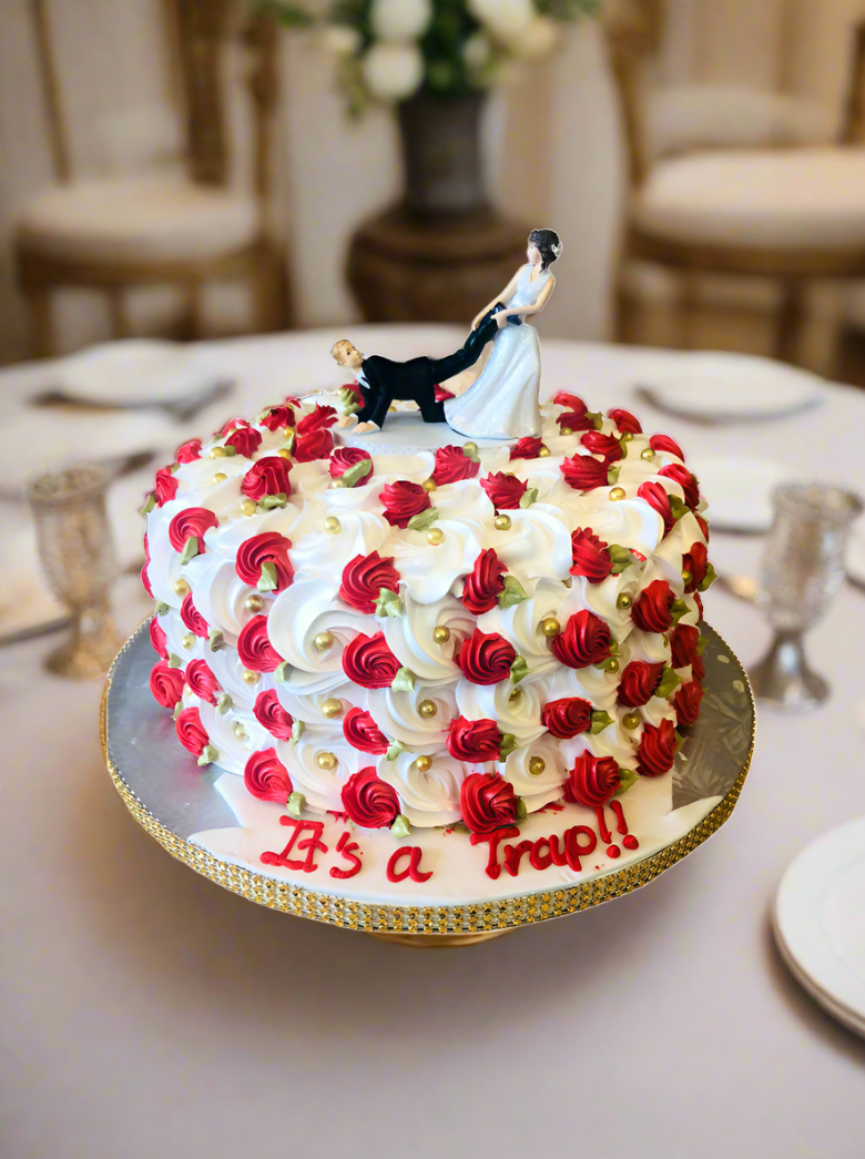 Red And White Rosette Cake