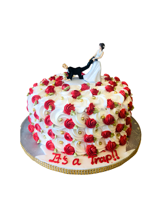Red And White Rosette Cake