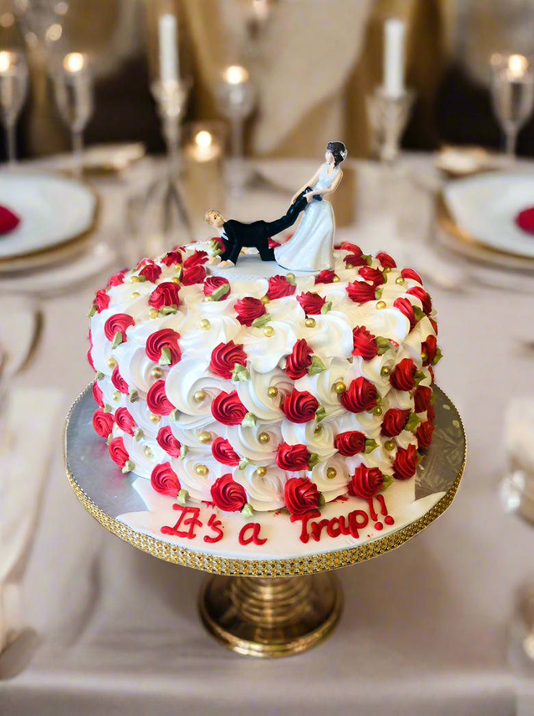 Red And White Rosette Cake