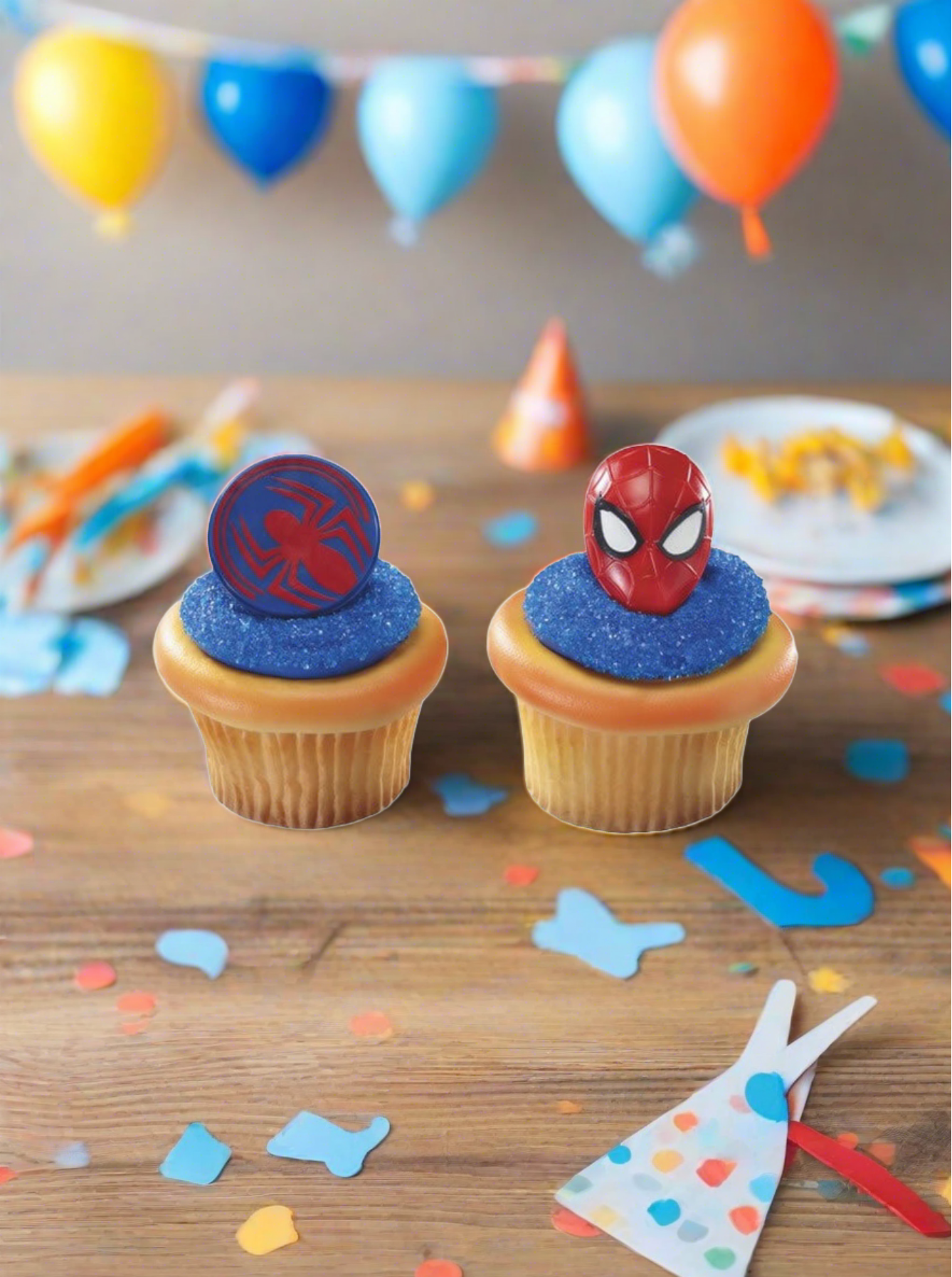 Spiderman Mask and Spider Ring Cupcakes - (Pack of 6)