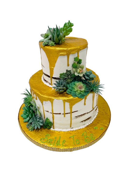 Succulents Tiered Cream Cake