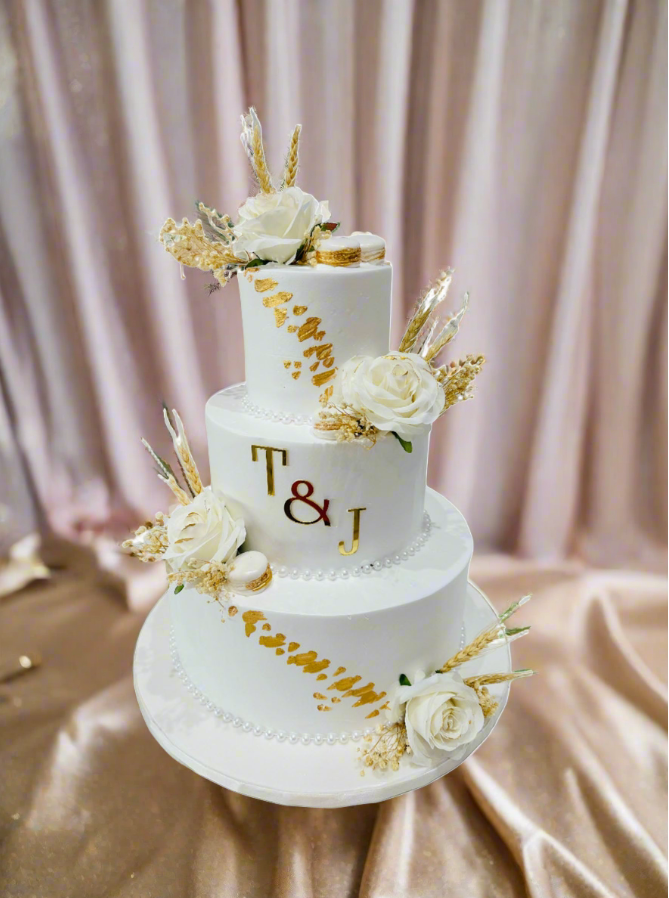 T & J Ivory Wedding Tiered Cake