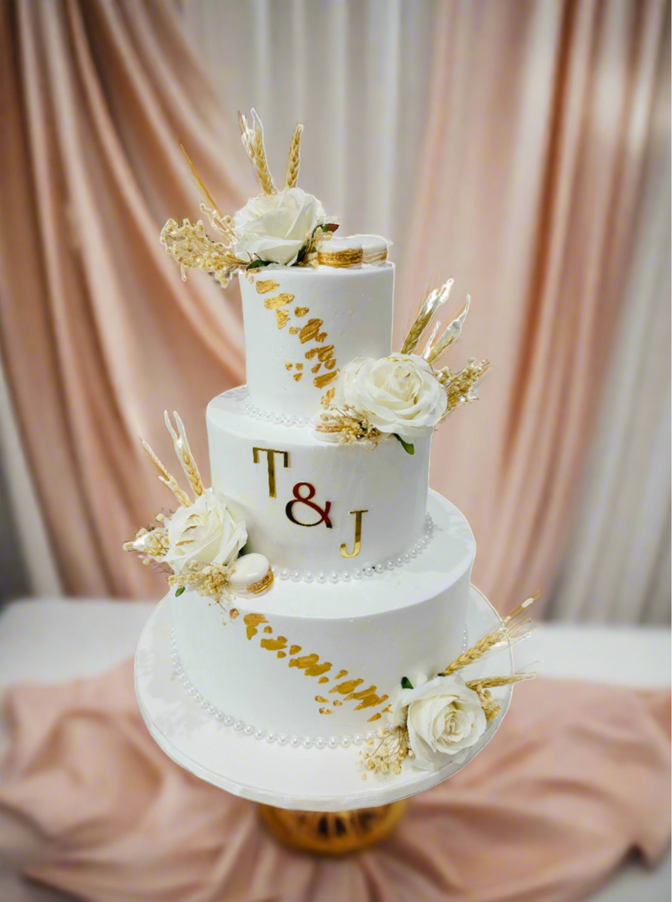 T & J Ivory Wedding Tiered Cake