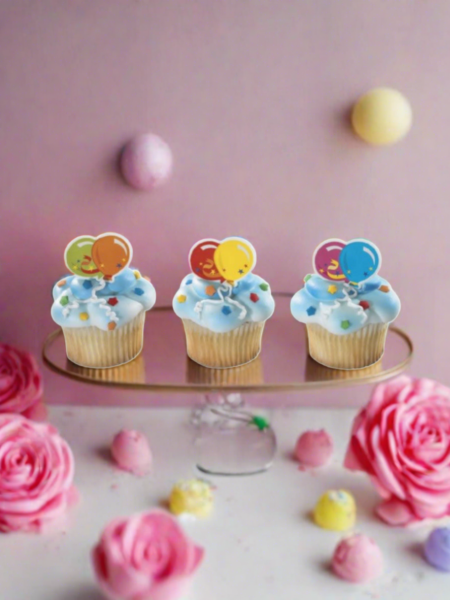 HappyBirthday Balloons Cupcakes - (Pack of 6)