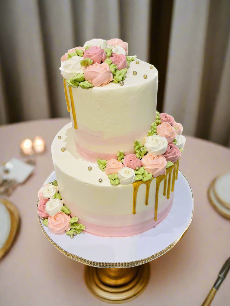 Ivory And Rose Gold Wedding Cake