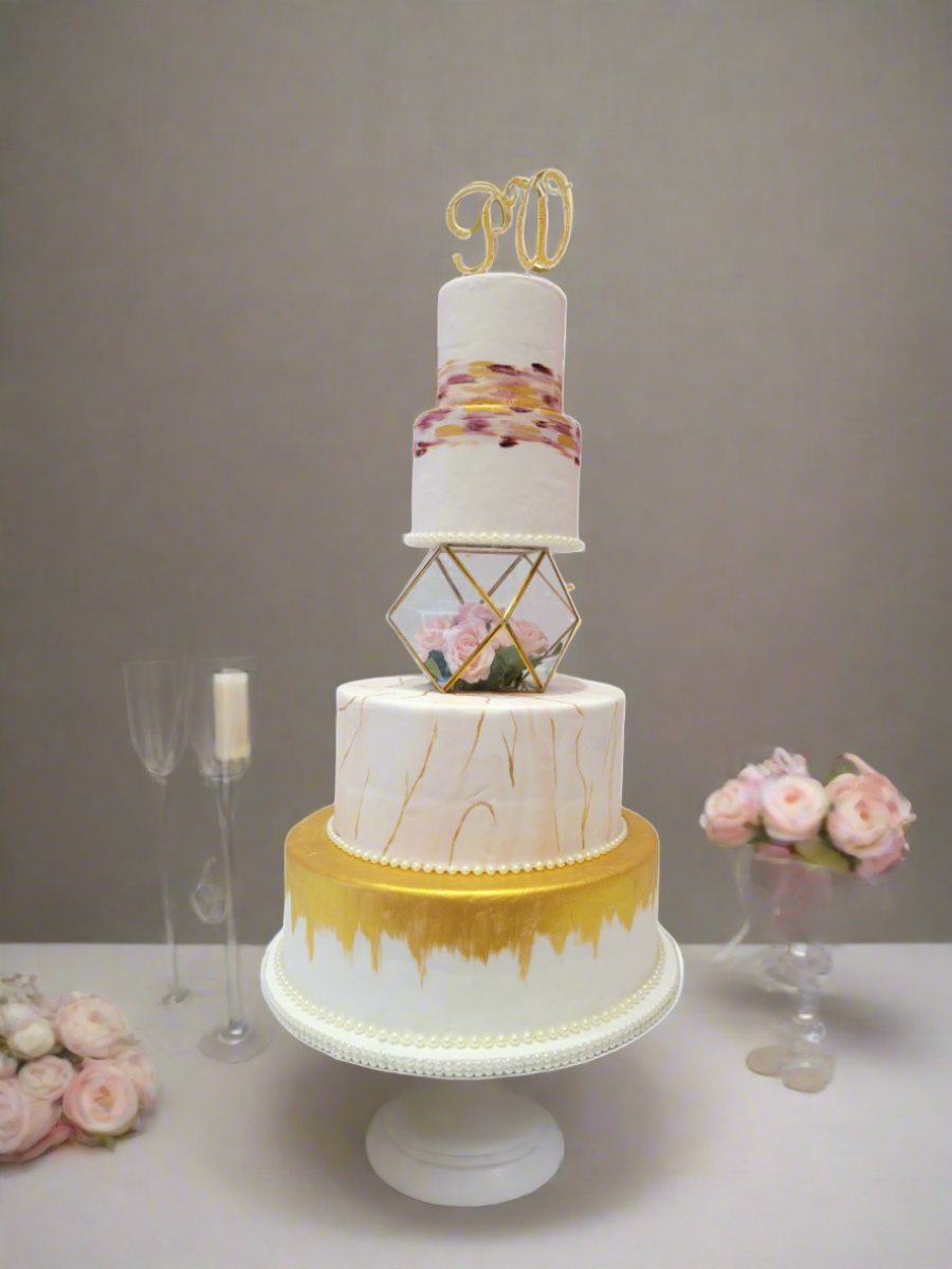 Rosy Pink & Gold Wedding Cake