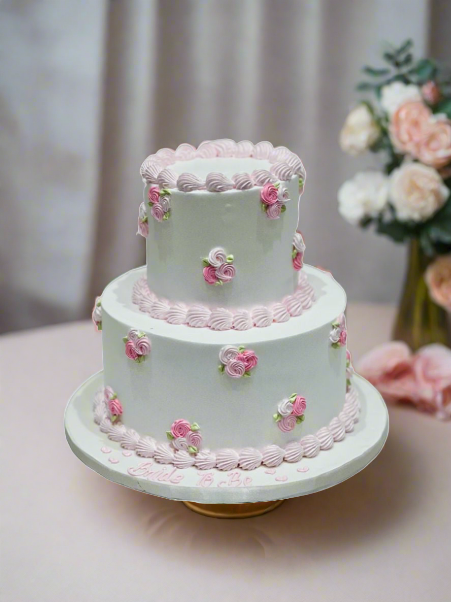 Pink & White Cream Wedding Cake