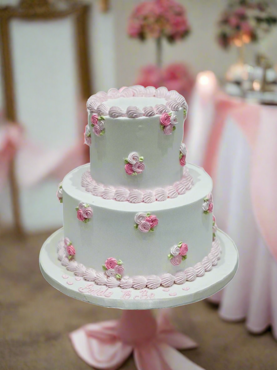 Pink & White Cream Wedding Cake