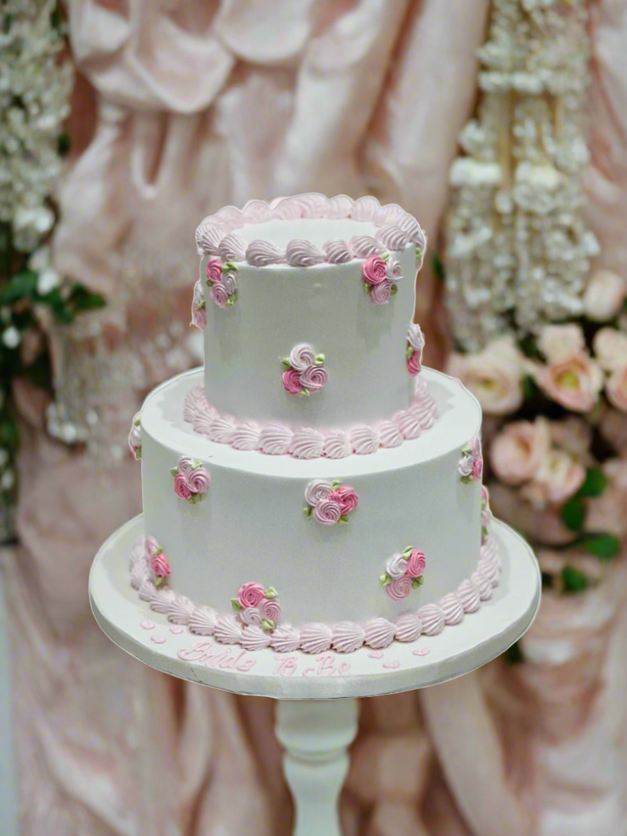 Pink & White Cream Wedding Cake
