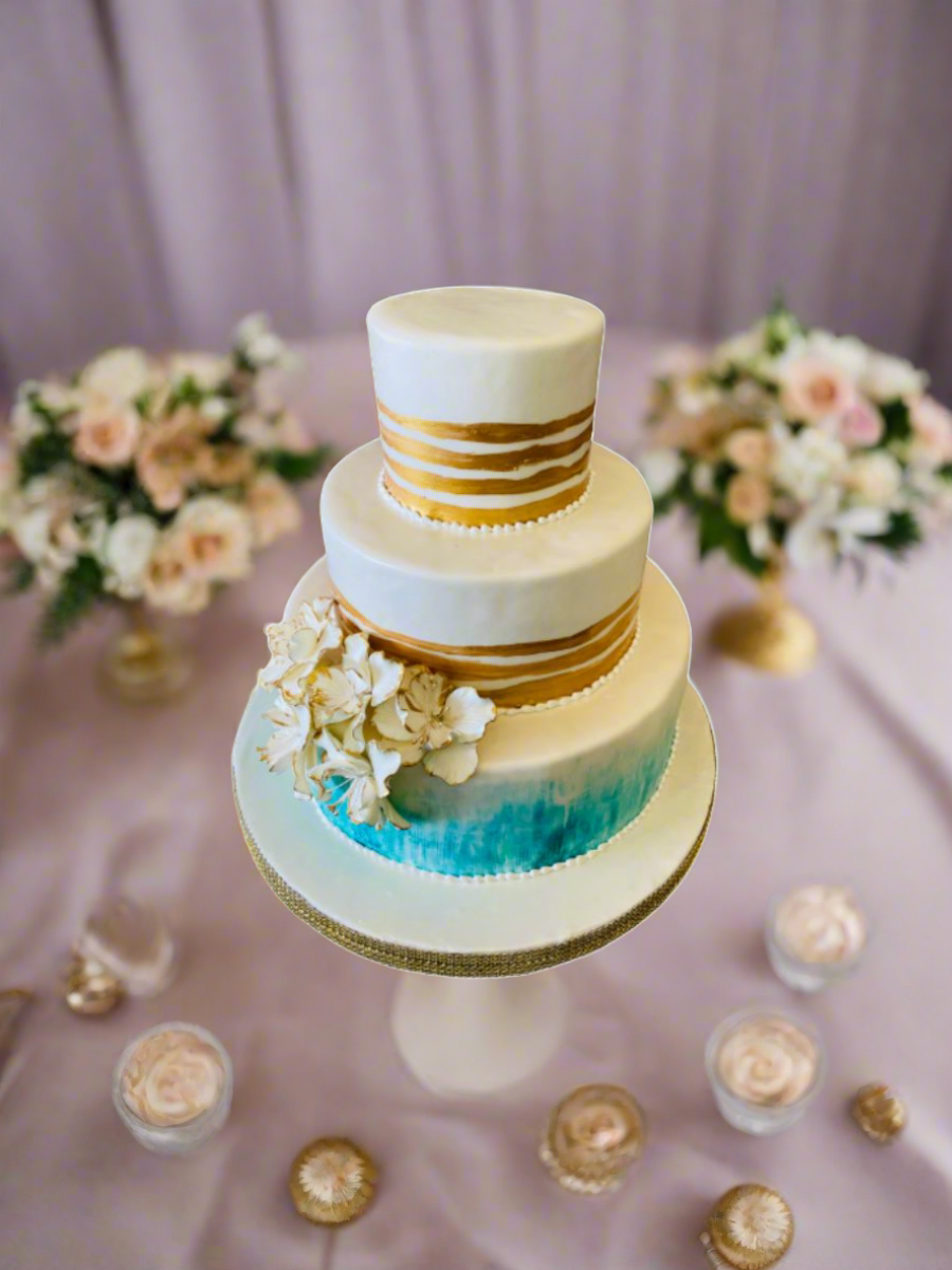 Teal Gold Wedding Cake