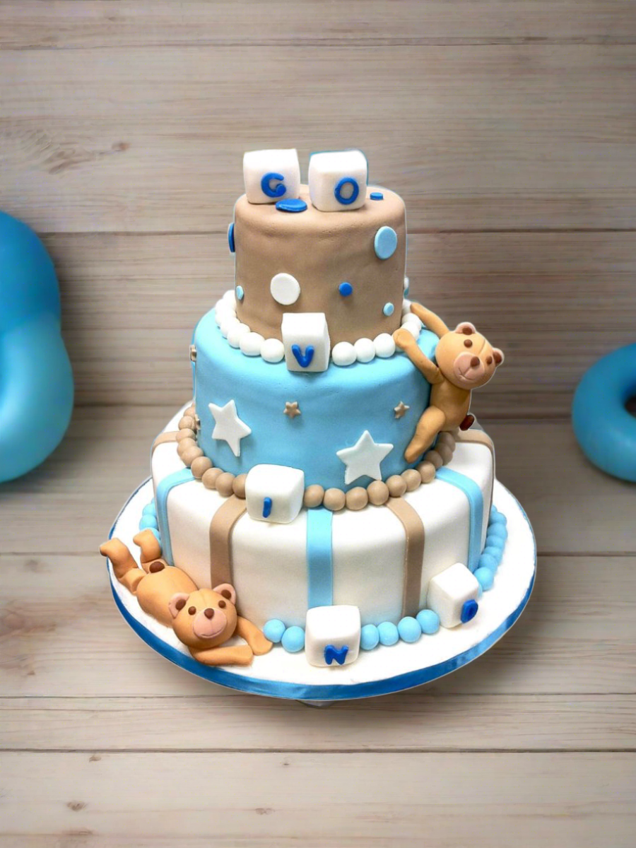 Brown Baby Bear Shower Tiered Cake