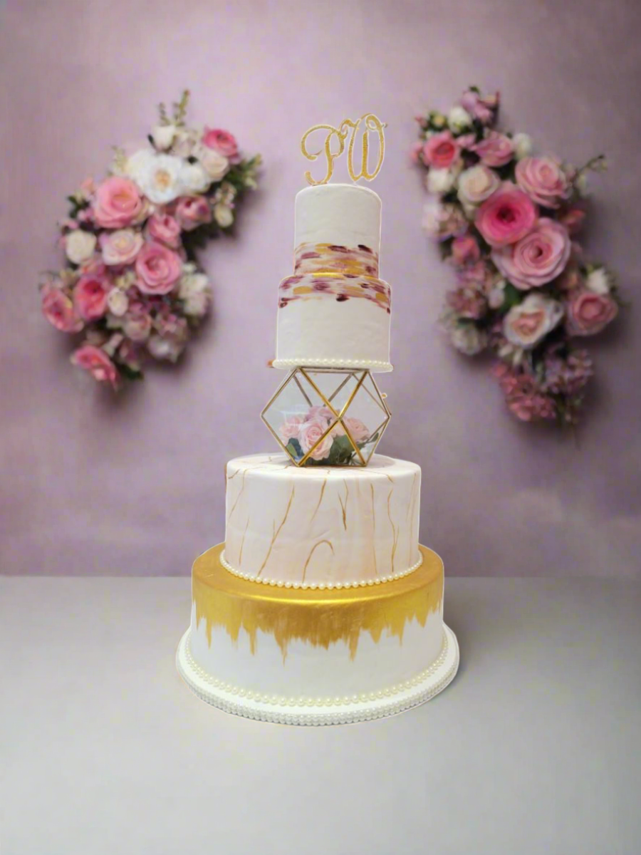 Rosy Pink & Gold Wedding Cake