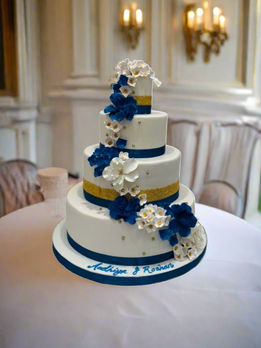 Royal Blue & Gold Wedding Cake