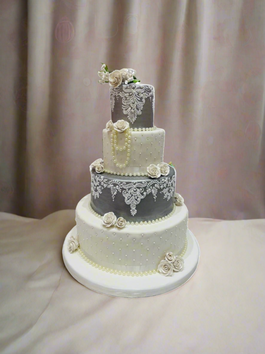Silver & White Wedding Cake