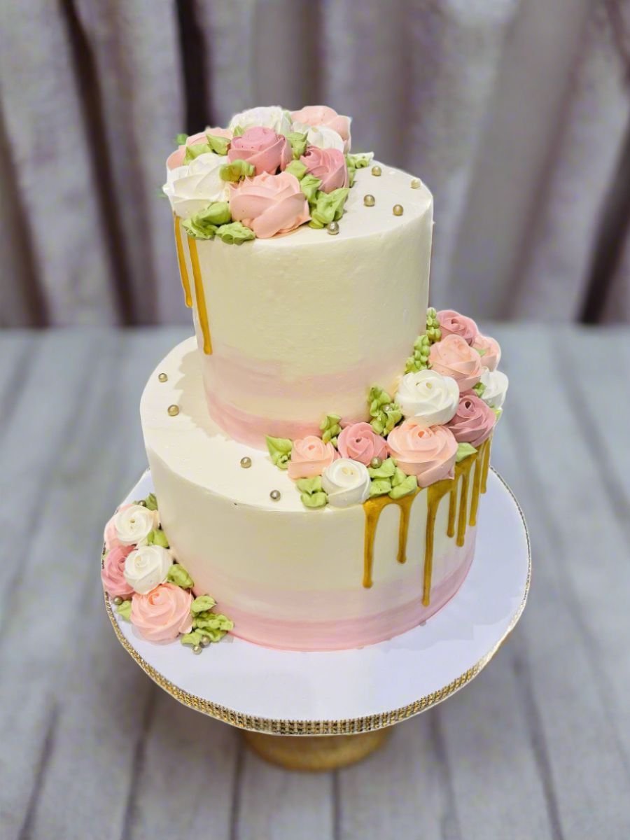 Ivory And Rose Gold Wedding Cake