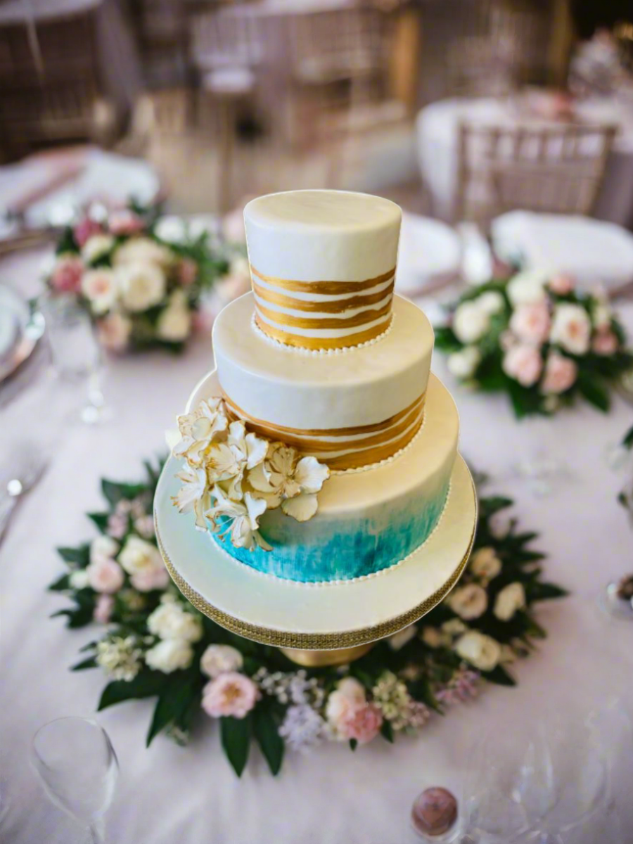 Teal Gold Wedding Cake