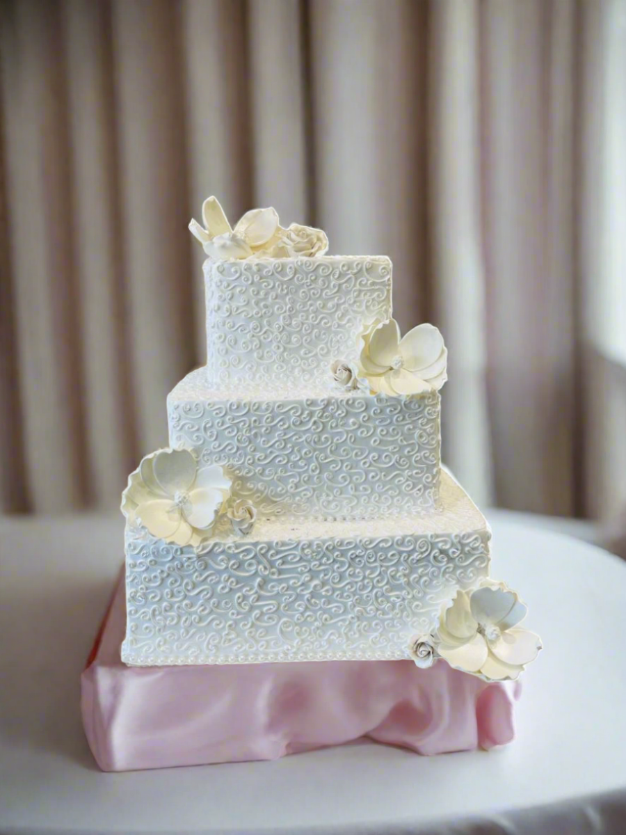 White Theme Wedding Tiered Cake