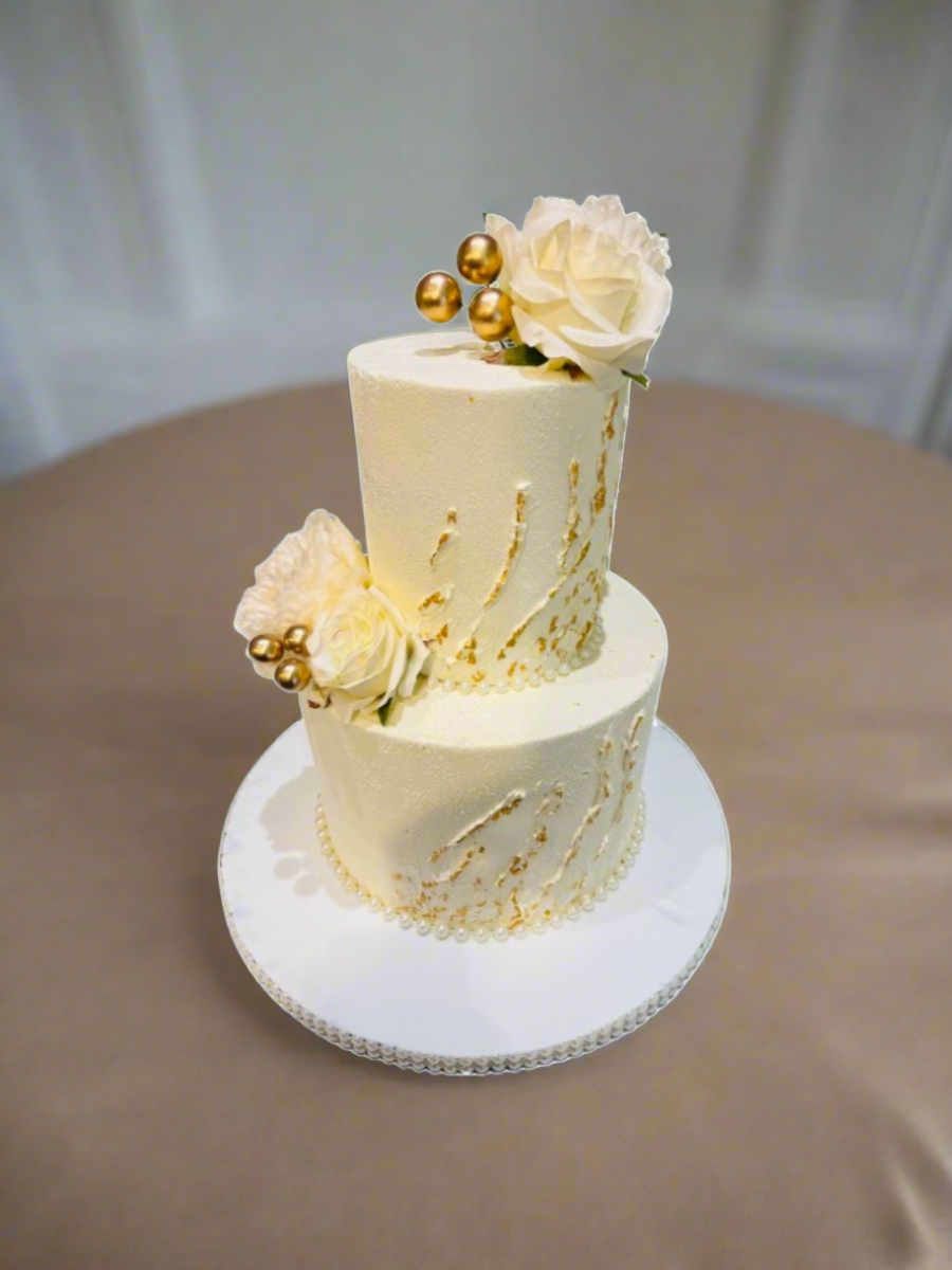 Ivory And Gold Wedding Cake