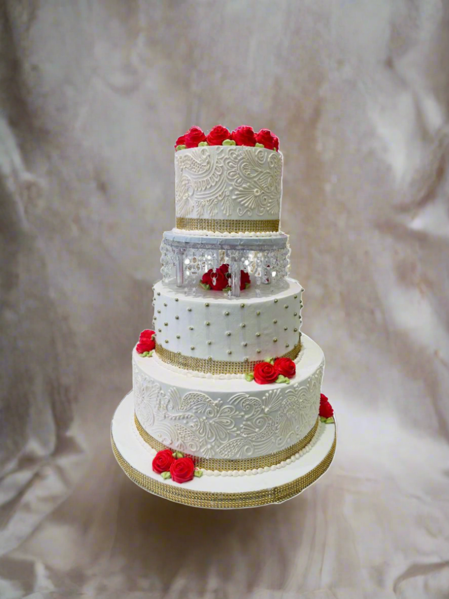 Red & Ivory String Wedding Cake