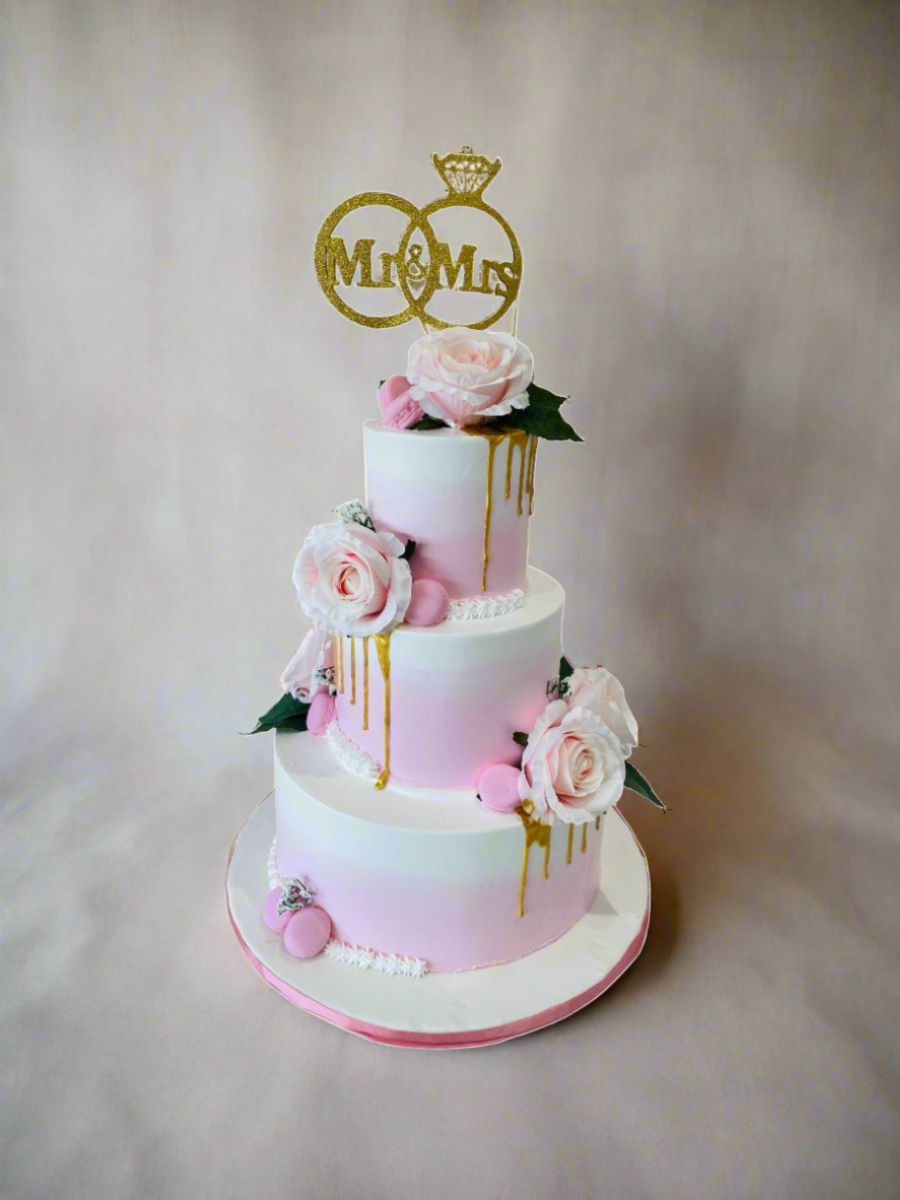 Pink & Gold Wedding Tiered Cake