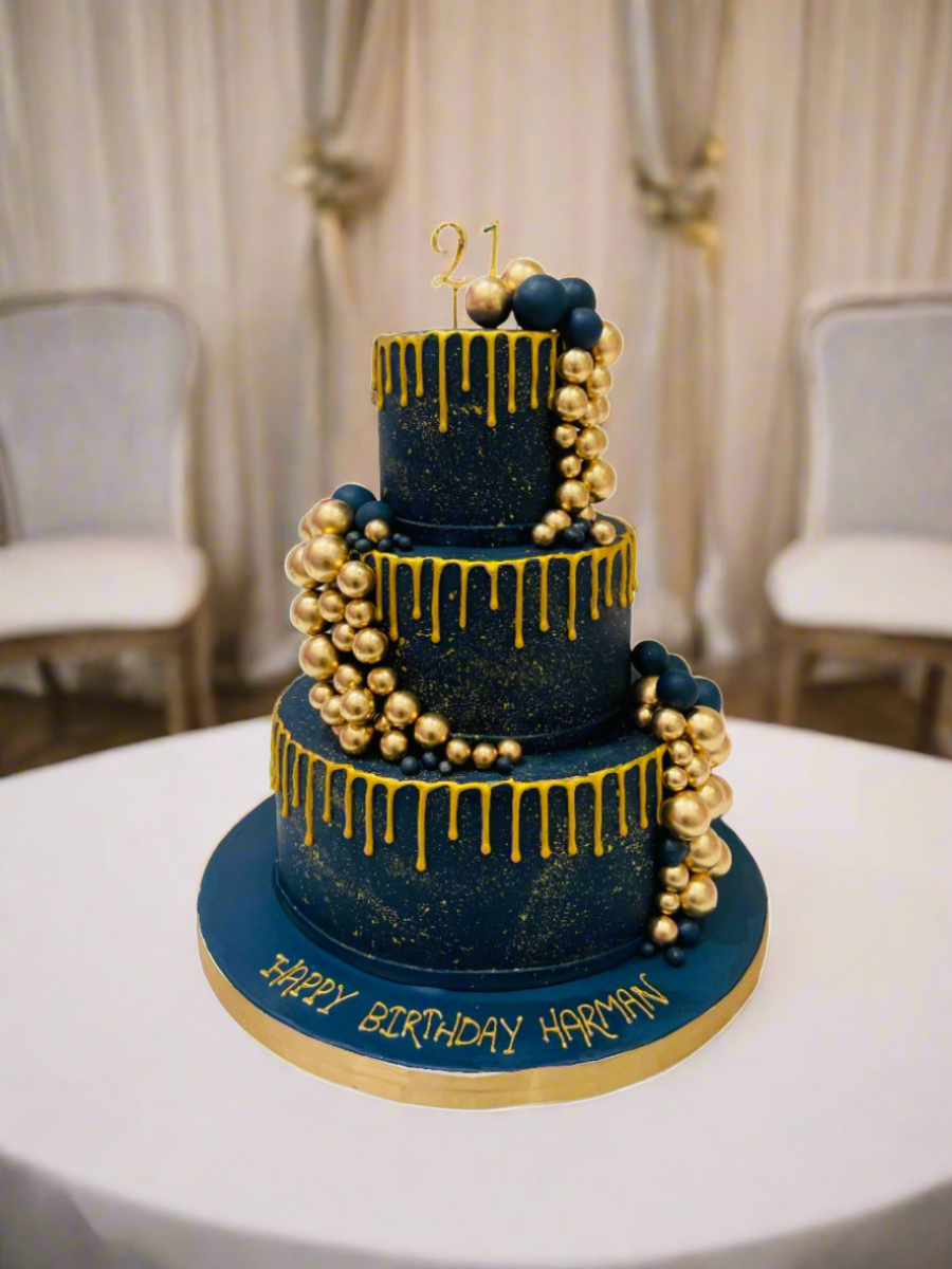 Navy Blue & Gold Fondant Wedding Cake