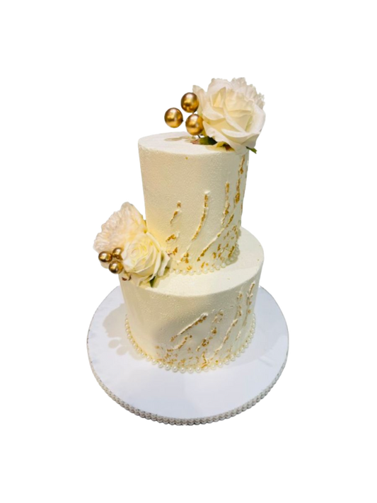 Ivory And Gold Wedding Cake
