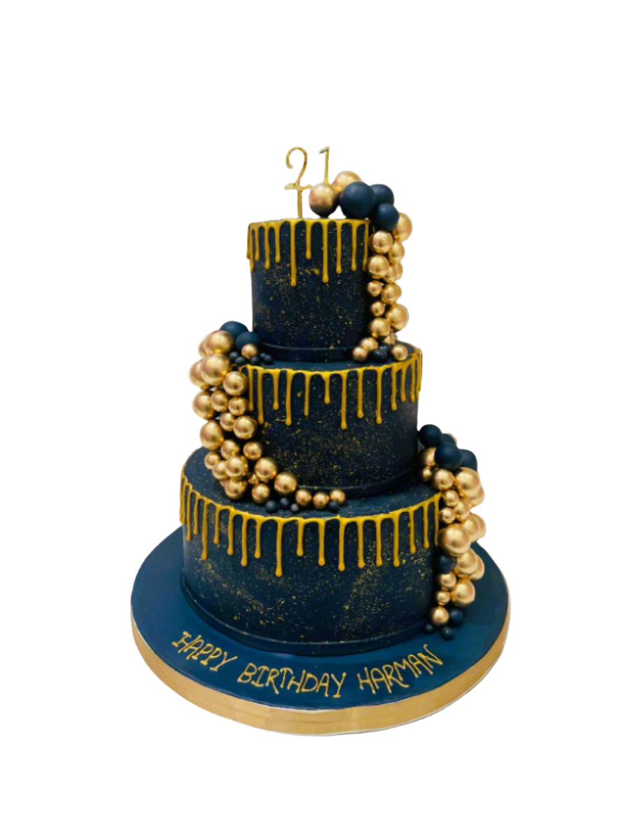 Navy Blue & Gold Fondant Wedding Cake