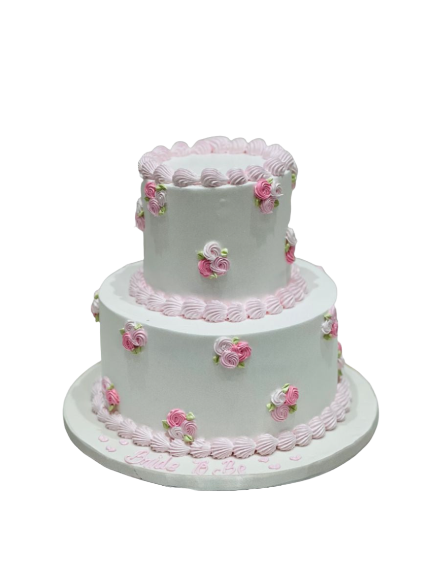 Pink & White Cream Wedding Cake