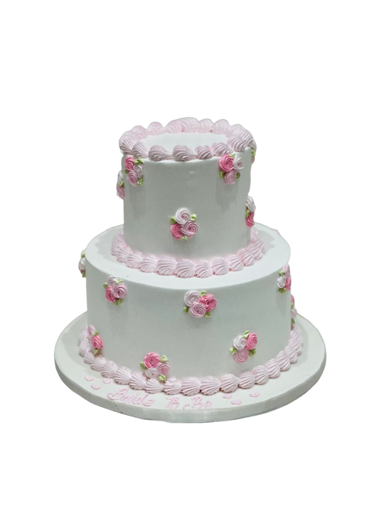Pink & White Cream Wedding Cake
