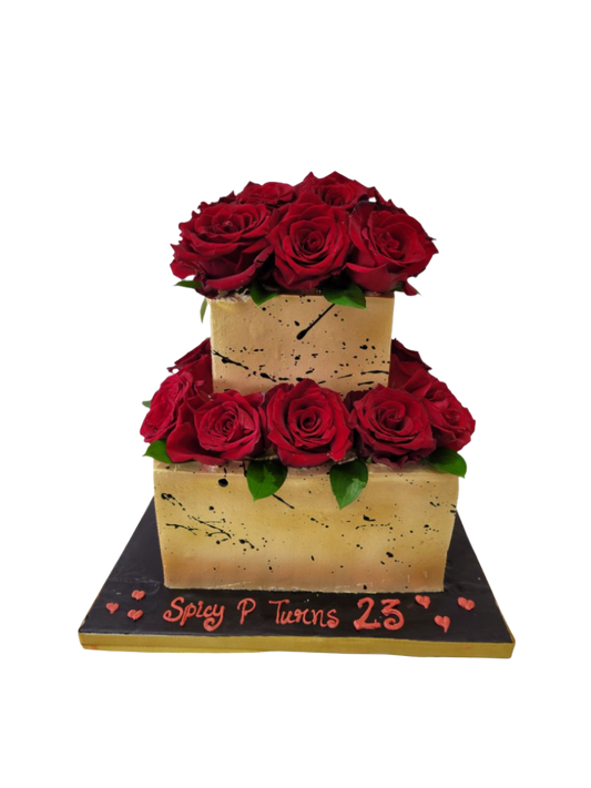 Golden Red Rose Cream Wedding Cake