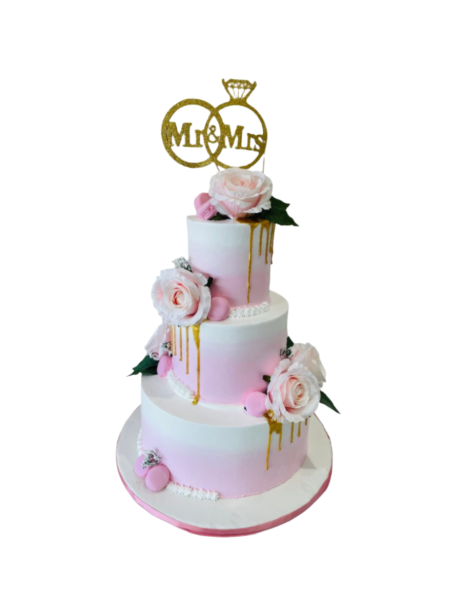 Pink & Gold Wedding Tiered Cake