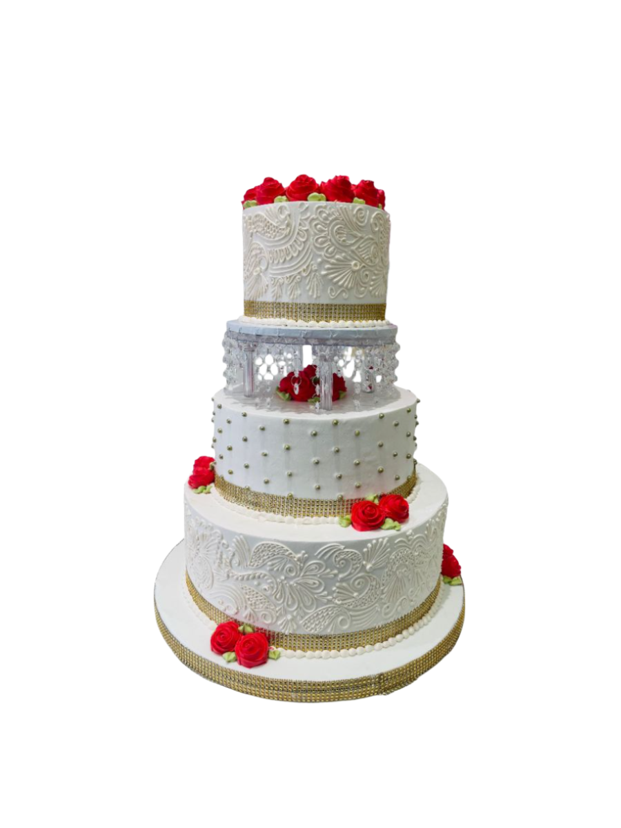 Red & Ivory String Wedding Cake