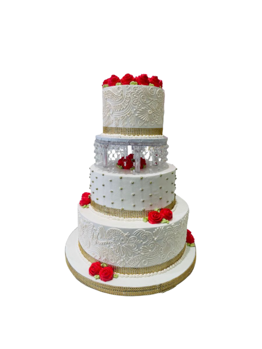 Red & Ivory String Wedding Cake
