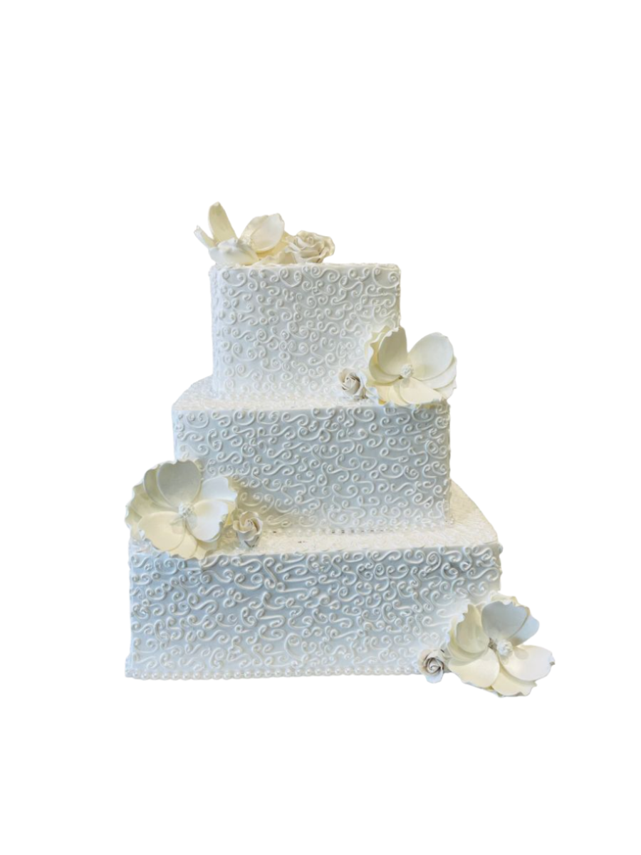 White Theme Wedding Tiered Cake