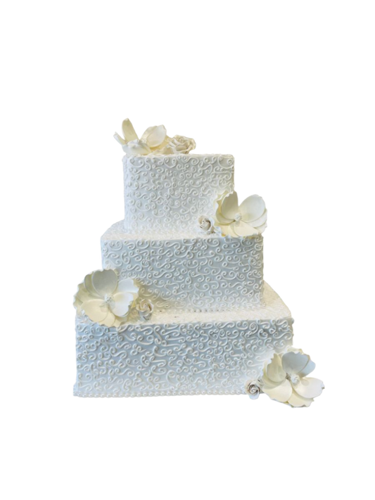 White Theme Wedding Tiered Cake