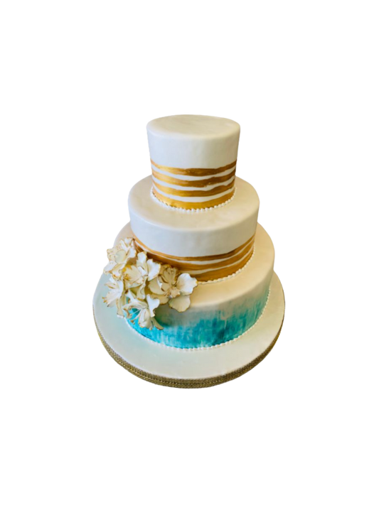 Teal Gold Wedding Cake
