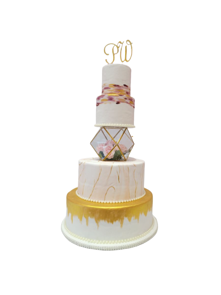 Rosy Pink & Gold Wedding Cake