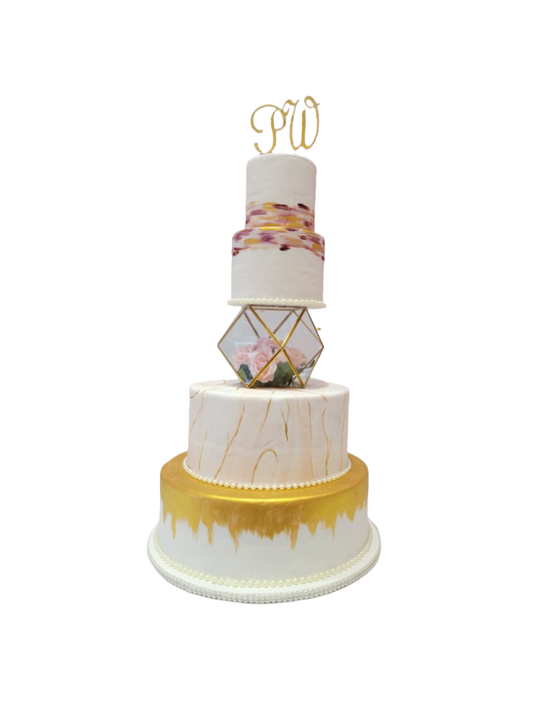 Rosy Pink & Gold Wedding Cake