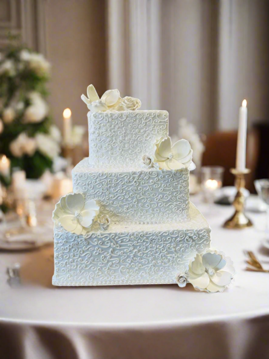 White Theme Wedding Tiered Cake